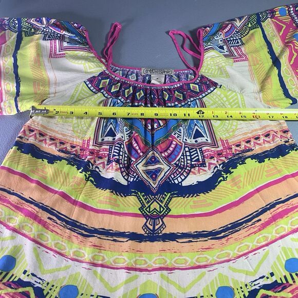 Anthropologie FLYING TOMATO Blouse Cold Shoulder Short Sleeve Aztec Womens M - Picture 8 of 10